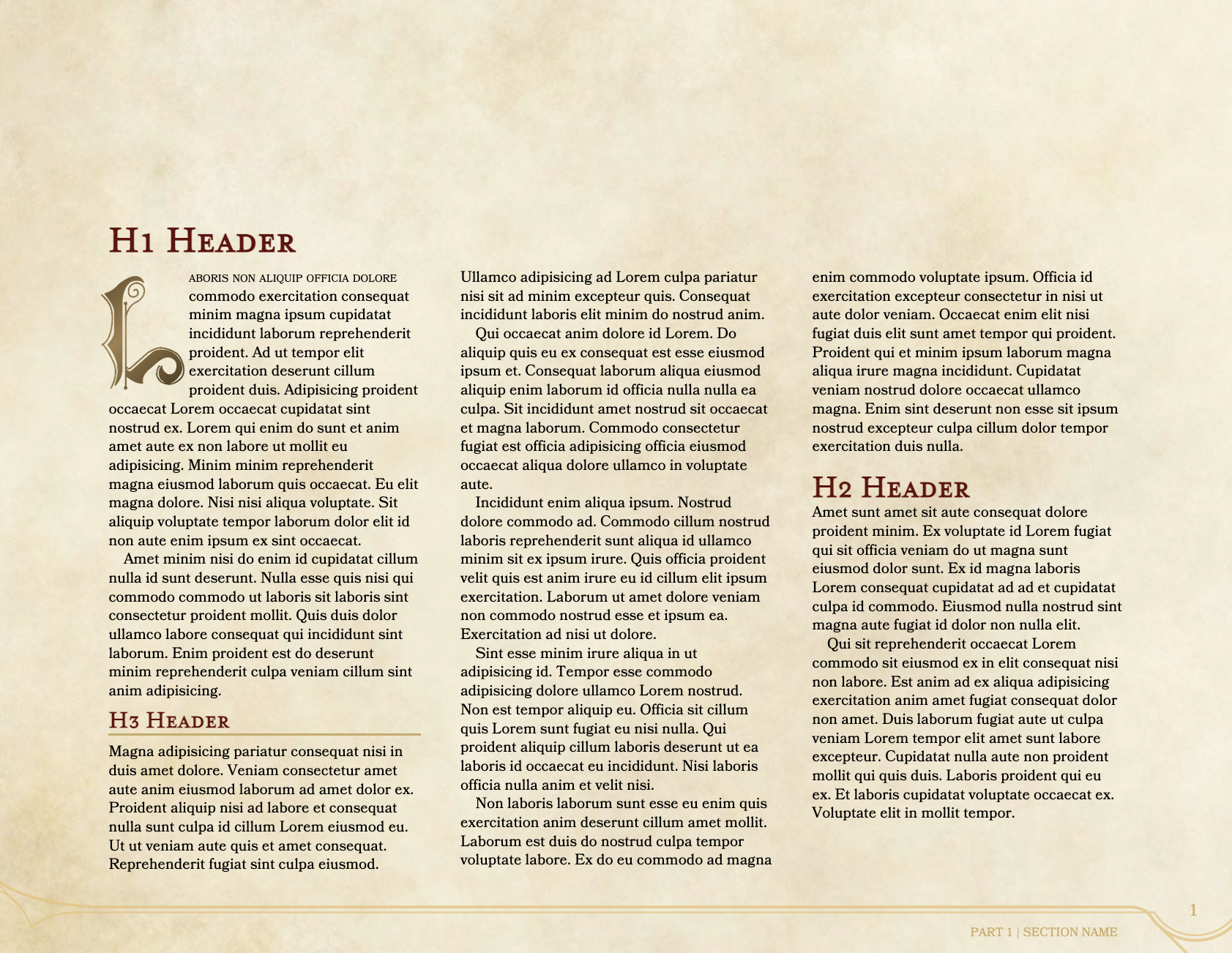 An alternate page layout for the default Homebrewery theme featuring 3 columns.