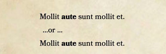 A screenshot of the result of using the Markdown "Bold" syntax in Homebrewery. 2 sentences.